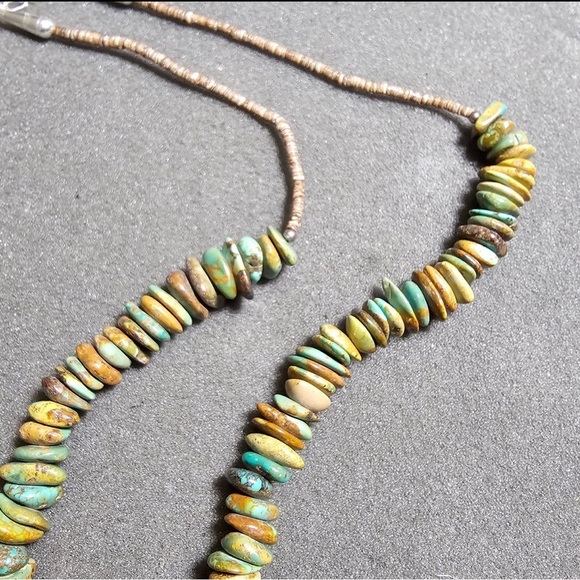 Sterling Silver Native American Disk Beaded Turquoise Necklace 24 Inches Long - Picture 4 of 9